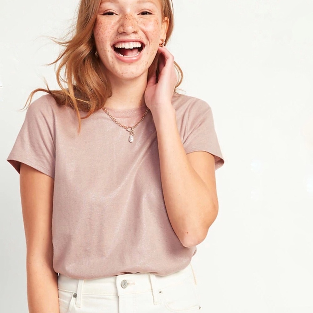 NWT Old Navy Pink Shimmer Cotton T-Shirt - Picture 7 of 7